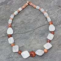 Soapstone and agate beaded necklace, 'Seal of Law' - Soapstone and agate beaded necklace