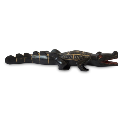 Wood sculpture, 'Benin Crocodile I' - Hand Carved Wood Sculpture