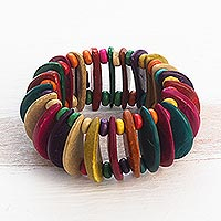 Coconut shell stretch bracelet, 'Naa Awula' - Unique Coconut Shell Stretch Bracelet
