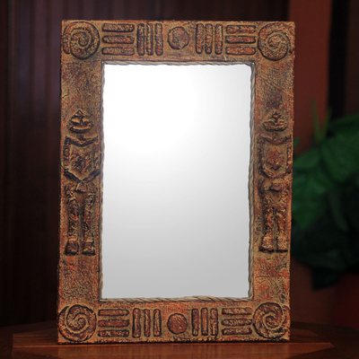 Wall mirror, 'African Twins' - Handcrafted Rustic African Wall Mirror