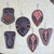 Wood ornaments, 'Yam Masks' (set of 6) - Wood ornaments (Set of 6)