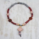 Agate and ceramic pendant necklace, 'African Queen of Peace' - Agate and Ceramic Pendant Necklace