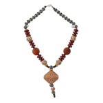 Agate and ceramic pendant necklace, 'African Queen of Peace' - Agate and Ceramic Pendant Necklace