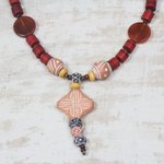 Agate and ceramic pendant necklace, 'African Queen of Peace' - Agate and Ceramic Pendant Necklace