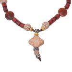 Agate and ceramic pendant necklace, 'African Queen of Peace' - Agate and Ceramic Pendant Necklace
