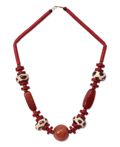 African Agate and Bone Beaded Necklace