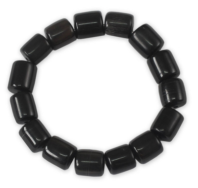 Bull horn stretch bracelet, 'Korleki in Black' - Fair Trade Bull Horn Beaded Bracelet