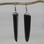 Bull horn dangle earrings, 'Black Enyefewu' - African Horn Dangle Earrings