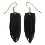 Bull horn dangle earrings, 'Black Enyefewu' - African Horn Dangle Earrings