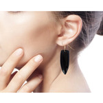 Bull horn dangle earrings, 'Black Enyefewu' - African Horn Dangle Earrings