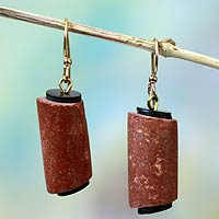 Bauxite dangle earrings, 'Akan Heart' - Bauxite dangle earrings
