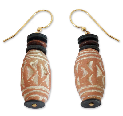 Terracotta beaded earrings, 'Dondo' - Unique Ceramic Dangle Earrings