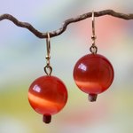 Beaded earrings, 'Afriyie' - Artisan Crafted Cat's Eye Earrings