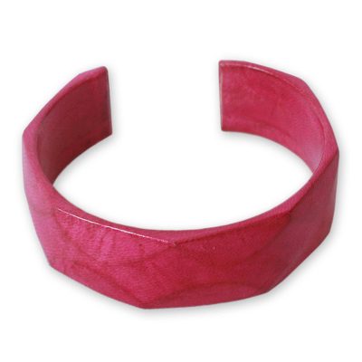 Artisan Crafted Bright Pink Leather and Recycled PVC Cuff Bracelet