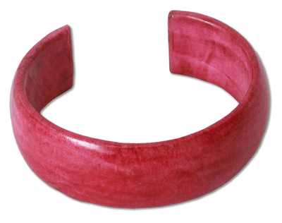 NOVICA African Modern Leather Cuff Bracelet 'Annula in Pink'