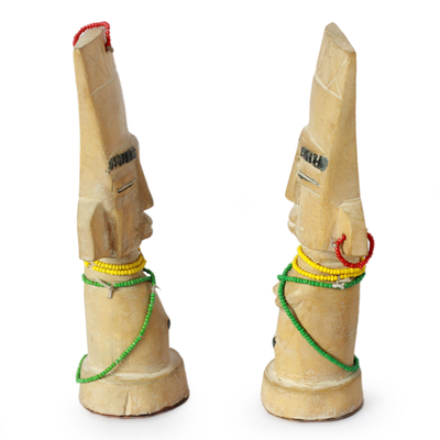 Wood sculptures, 'Fante Fertility Twins' (pair) - Wood sculptures (Pair)