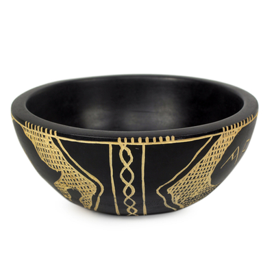 Dekorative Schale aus Holz, 'Afrikanische Karte'. - Handgefertigte dekorative Schale aus Holz aus Ghana