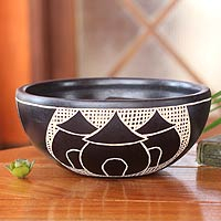 Wood decorative bowl, 'Village of Hope' - African Decorative Bowl