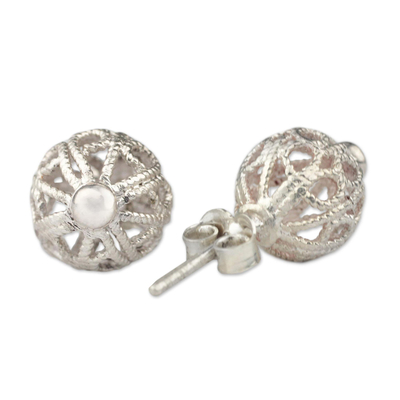 Sterling silver button earrings, 'African Filigree' - Sterling Silver Filigree Earrings