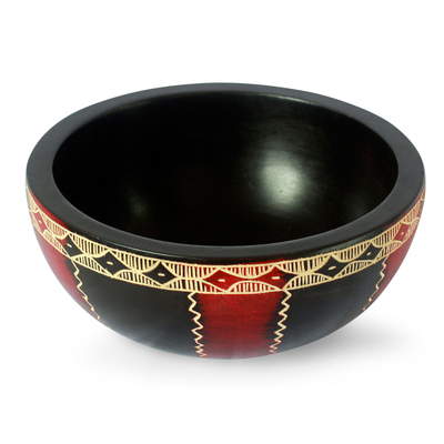 Wood decorative bowl, 'African Lace' - Wood Decorative Bowl from Africa