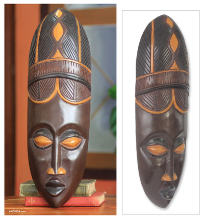 African wood mask, 'Baule Harvest' - African Baule Tribe Wood Mask