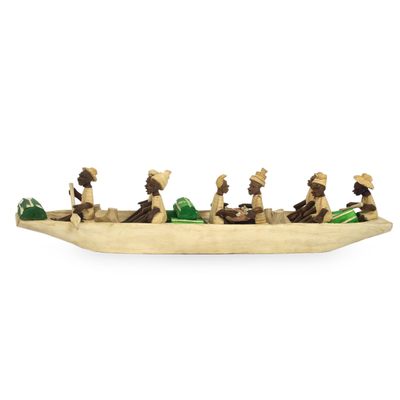 Wood sculpture, 'Boat of Eight' - African Wood Sculpture