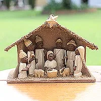 Wood nativity scene, 'Holy Birth' - Handcrafted Wood Nativity Religious Sculpture