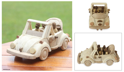 Wood sculpture, 'Convertible Car' - Wood sculpture