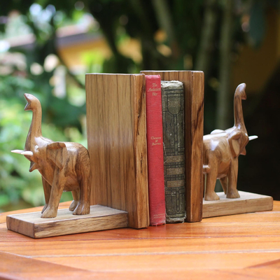 Sujetalibros de madera, (par) - Sujetalibros de madera tallada a mano de África (par)