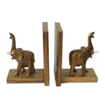 Wood bookends, 'Good Luck Elephant' (pair) - Hand Carved Wood Bookends from Africa (Pair)