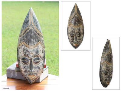 Afrikanische Holzmaske, „Alhaji“ – handwerklich gefertigte Hausa-Holzmaske