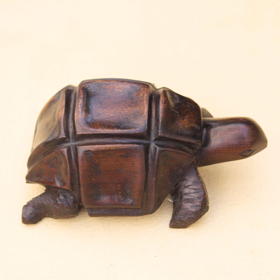 Ebony figurine, 'African Tortoise' - Hand Carved Wood Figurine