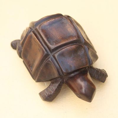 Ebony figurine, 'African Tortoise' - Hand Carved Wood Figurine