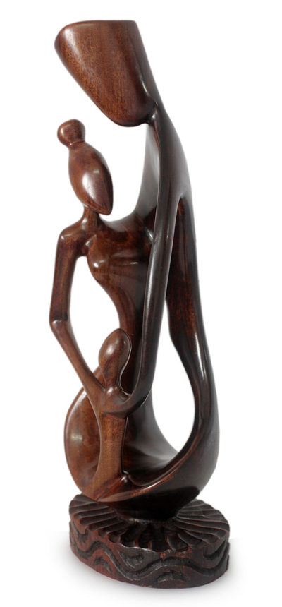 Ebony sculpture, 'Joyous Family Love' - Hand Made Family Wood Sculpture