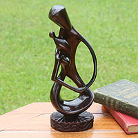 Ebony sculpture, 'Love Flourishes' - West African Romantic Ebony Wood Sculpture 