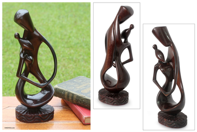 Ebony sculpture, 'Love Flourishes' - African Romantic Wood Sculpture