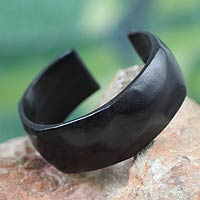 Leather cuff bracelet, 'Dasba in Black' - Modern Leather Cuff Bracelet