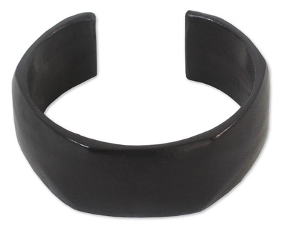 Leather cuff bracelet, 'Dasba in Black' - Modern Leather Cuff Bracelet