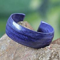 Leather cuff bracelet, 'Annula in Blue' - Blue Leather Cuff from Ghana