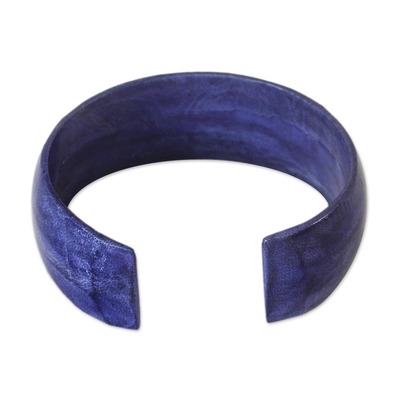 Leather cuff bracelet, 'Annula in Blue' - Hand Made Modern Leather Cuff Bracelet
