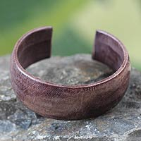 Leather cuff bracelet, 'Annula in Plum'