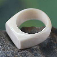 Bone cocktail ring, 'Eagle Honor' - Cow Bone Cocktail Ring