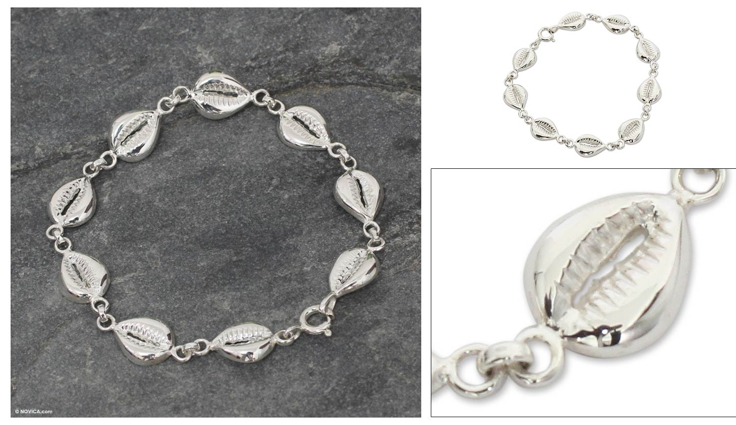 Thin Silver Seashell Bracelet 