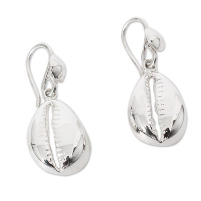 Sterling silver dangle earrings, 'Abundant Cowrie' - Hand Crafted Sterling Silver Dangle Earrings from Africa
