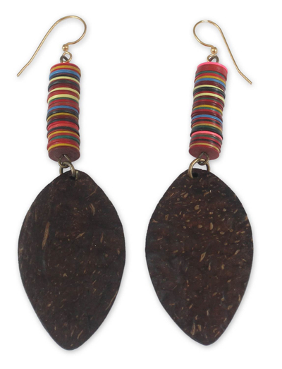 Coconut shell dangle earrings, 'Tropical Charm' - Coconut shell dangle earrings