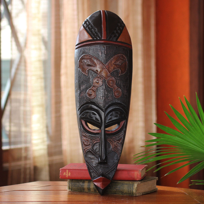 Ghanaian wood mask, 'Sword of War' - Fair Trade Wood Mask