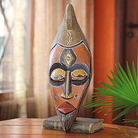 Ghanaian wood mask, 'Living Colors' - African wood mask