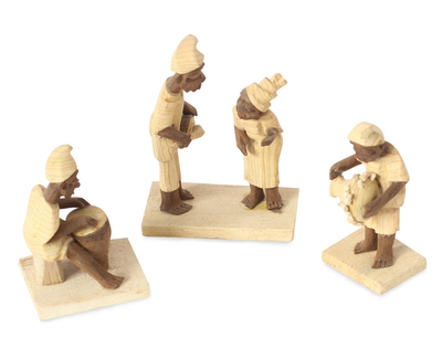 Wood statuettes, 'Ghanaian Musicians' (set of 3) - Wood statuettes (Set of 3)