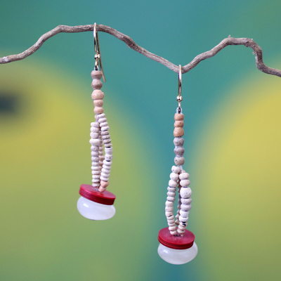 Agate and ceramic dangle earrings, 'Odopa' - Agate and ceramic dangle earrings