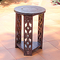Wood accent table, 'Strength and Humility' - Unique Wood Accent Table from Africa